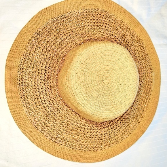 J. Crew Hat Tan Straw Wide Brim Floppy Textured Beach Summer Sun  One Size - Picture 6 of 14